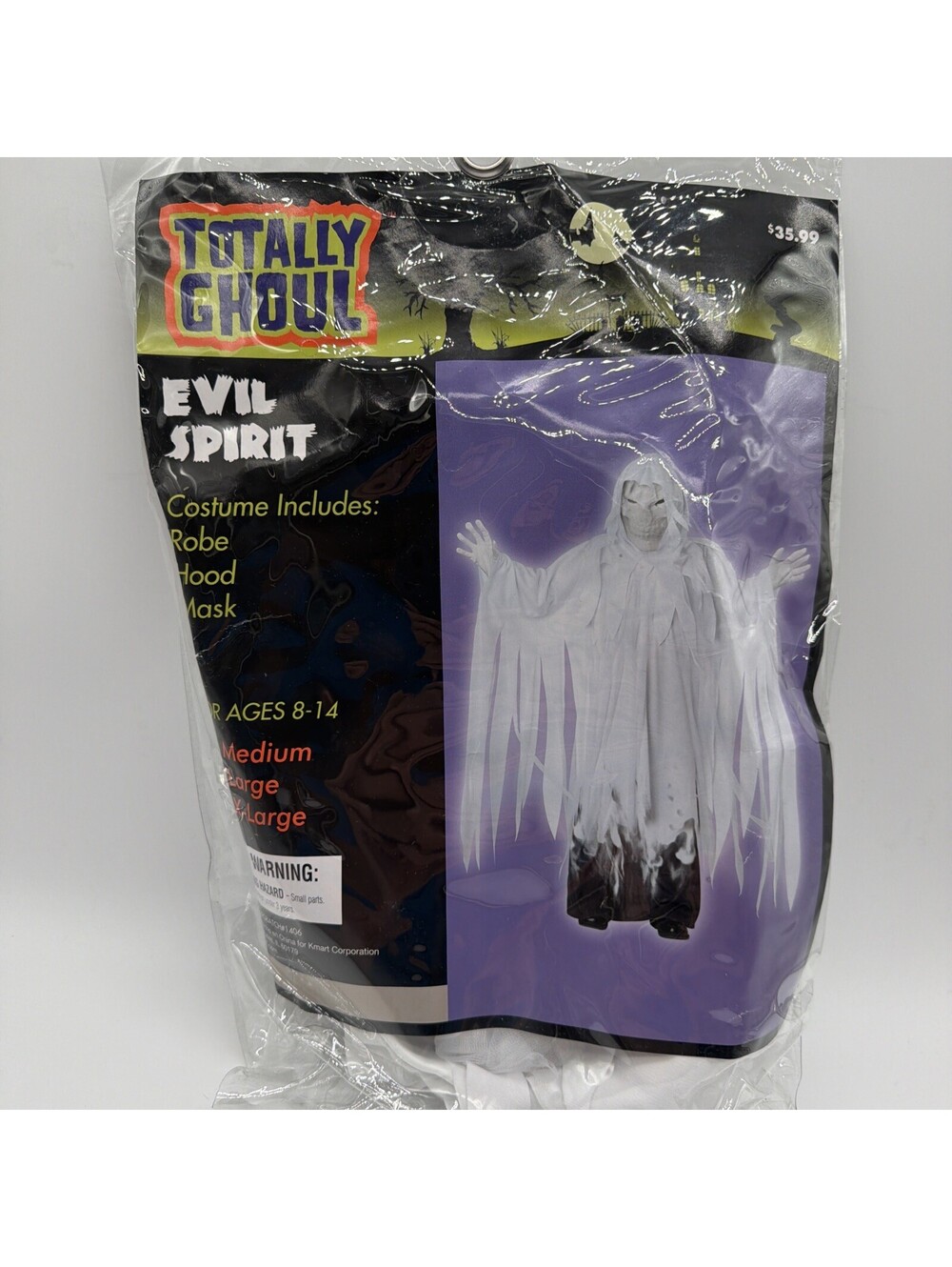 Vtg KMart Totally Mask and Hood Ghoul Evil Sprit Halloween Costume XL- See Desc
